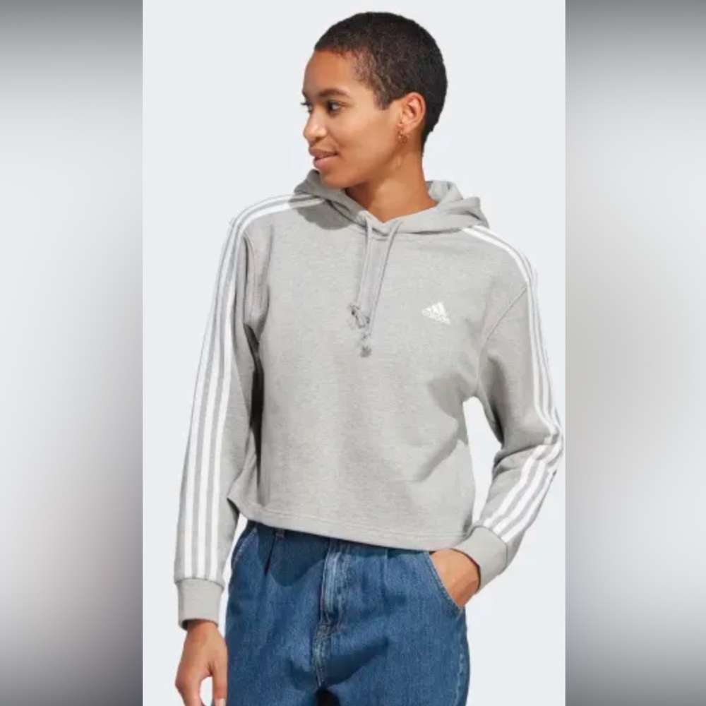 Adidas Women's Gray Cropped Hoodie Sweatshirt